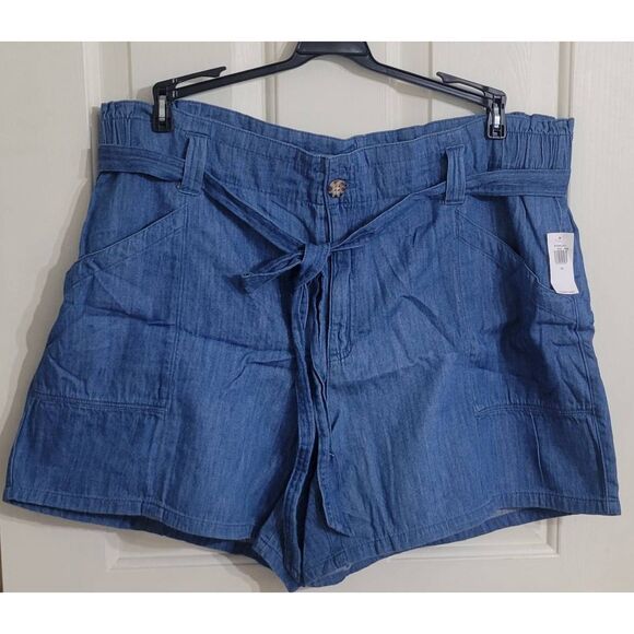 Old Navy Chambray Sz XL High Waist Shorts Tie Waist 100% Cotton New - Picture 2 of 6